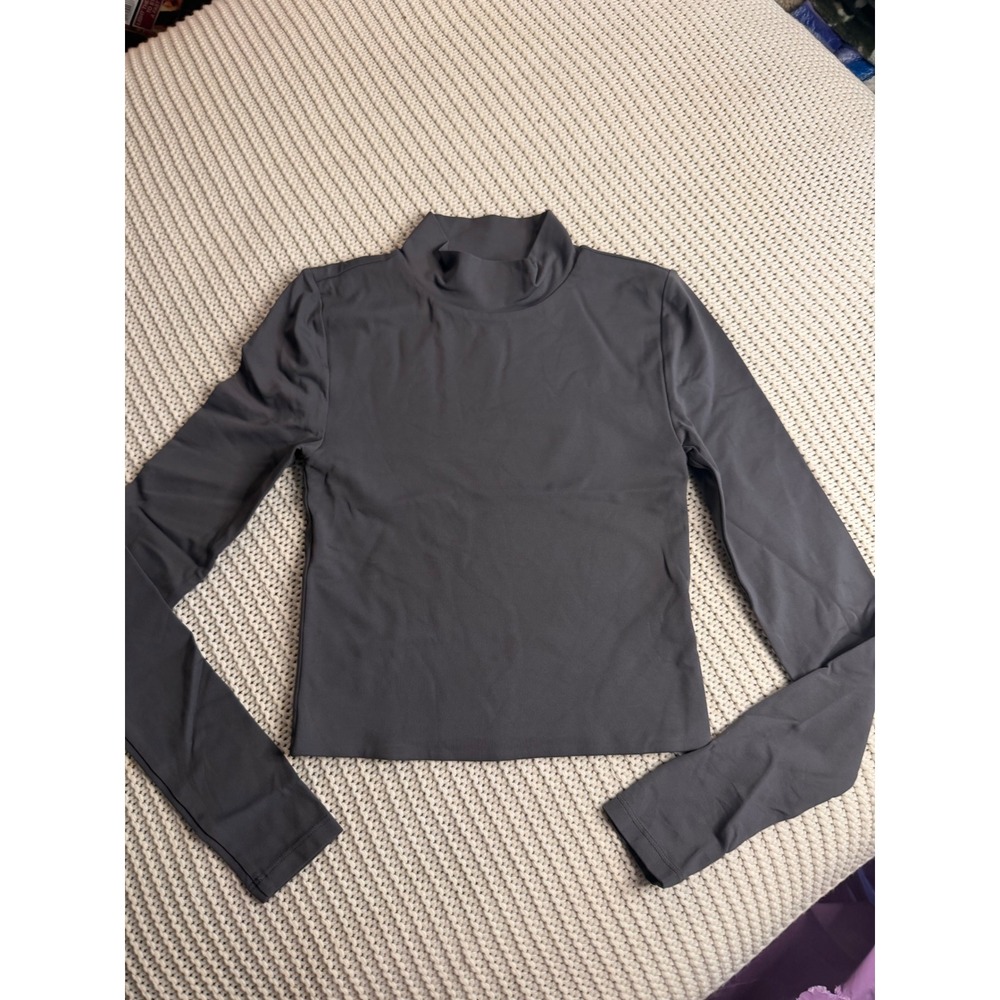 Babaton Contour Long Sleeve Mock Neck Top Charcoal Grey XS Aritzia